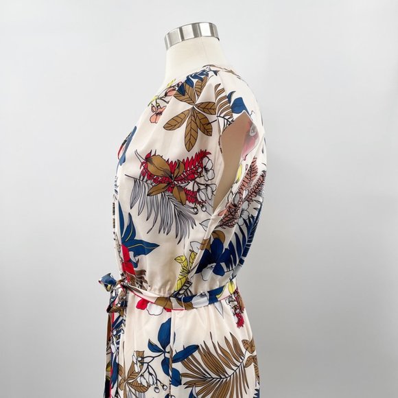 BASIC MODEL Womens Cream Floral Belted Maxi Boho Chic Dress  Size Large L - Picture 5 of 11